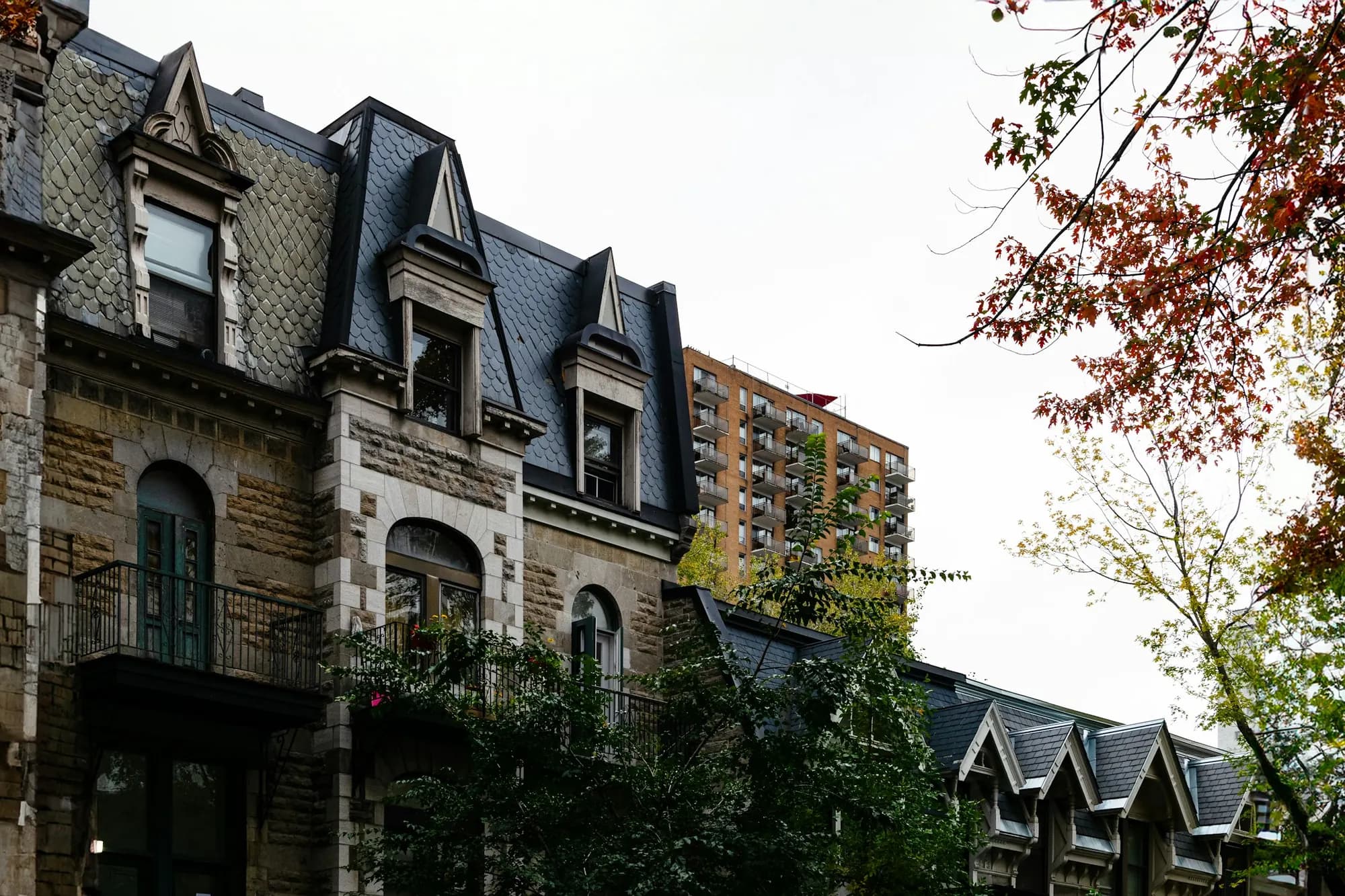 Rangée de plex en pierre grise à Montréal